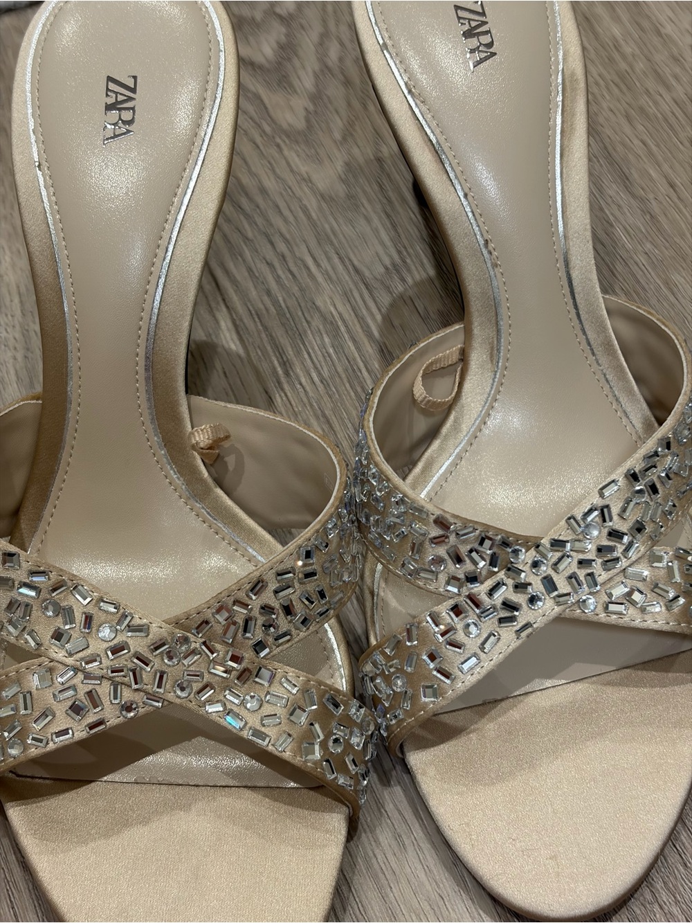 NWOT 🎉 Zara Cream Crystal-Embellished Strappy Heeled Mules. Size 38 - Picture 8 of 14